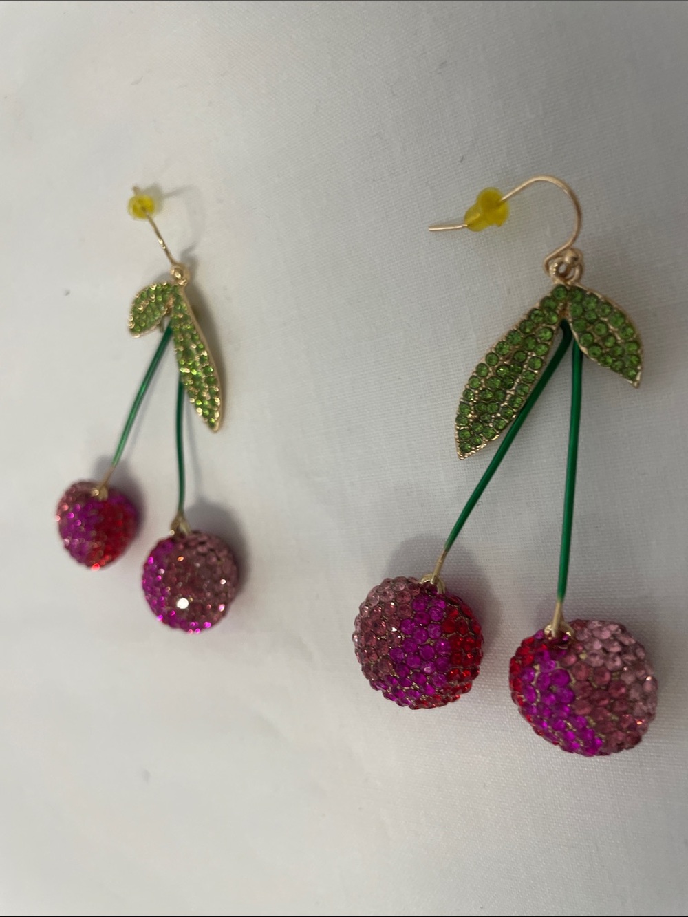 Green and Pink Crystal Cherry Drop Earrings - sparkling rhinestones maxamalist